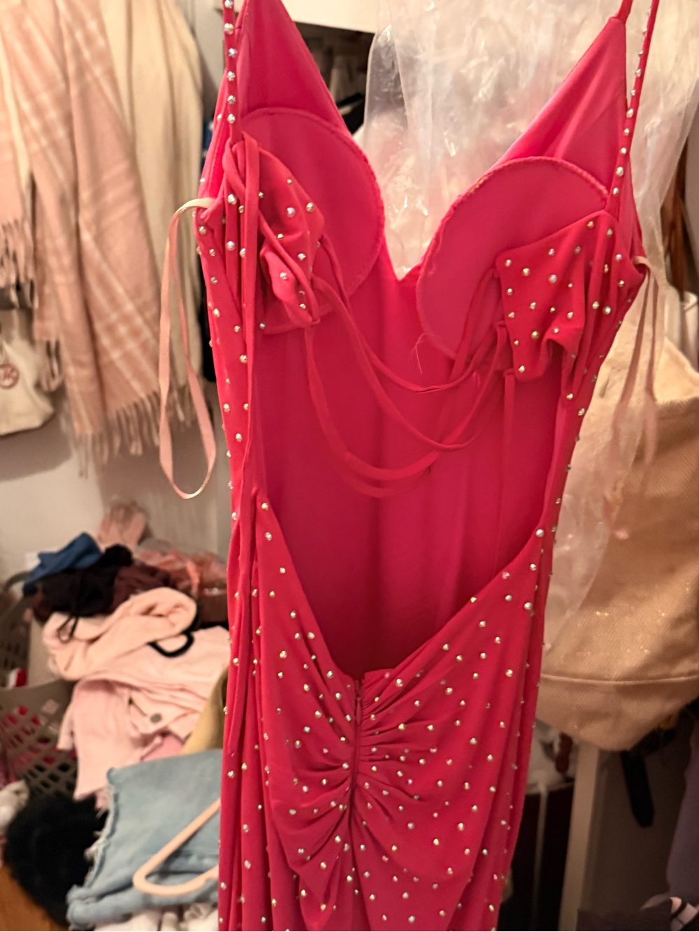 Jovani Hot Pink Crystal-Studded Mermaid Gown - Picture 4 of 4
